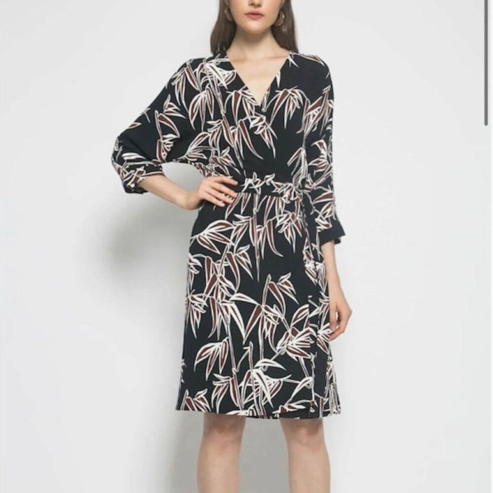 Libertine-Libertine Midi Dress Palm Leaf Print Blue Red M True Wrap